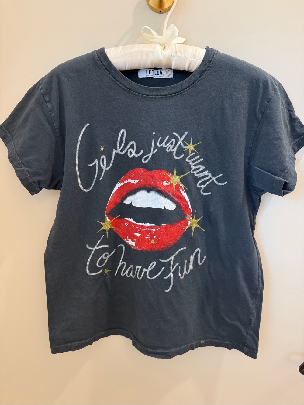 Anthropologie LetLuv Brand Short-Sleeve Tee with Red Lip Graphic